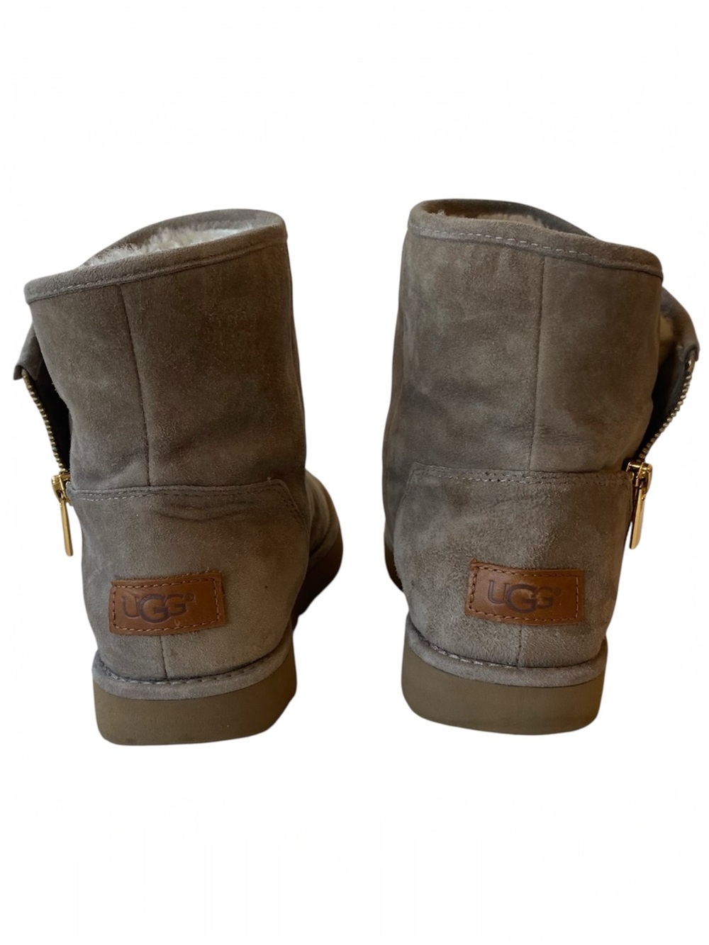 UGG Kip Suede Ankle Booties Womens 9 Clay Sheepskin Side Zip Rare - Picture 2 of 11